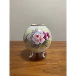 Photo of Vintage Victorian/Shabby Chic/Cottage Hand Painted Porcelain Footed Ball Vase