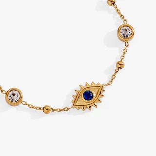 Photo of Evil Eye Crystal Stone Chain Bracelet: Stainless Steel Gold