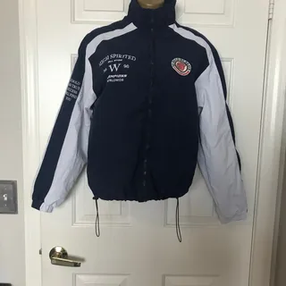 Photo of Orange Kiss High Spirited Windbreaker Jacket Navy White Y2K Zip Up Size S