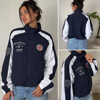 Photo of Orange Kiss High Spirited Windbreaker Jacket Navy White Y2K Zip Up Size S