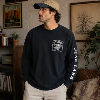 Photo of Get Looped June Lake California Long Sleeve Graphic Tee Black Adult Large L