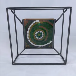 Photo of Mosaic Waves Wall Sconce Green 9" Square Glass & Iron Candle Holder Modern Decor