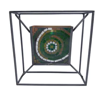 Photo of Mosaic Waves Wall Sconce Green 9" Square Glass & Iron Candle Holder Modern Decor