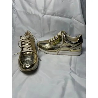 Photo of Michael Kors Womens 9.5M Metallic Gold Leather Wedge Sneakers Trainers