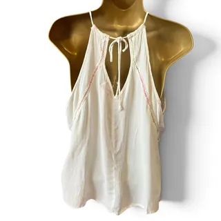 Photo of LA Hearts Women's Large Ivory Pink Embroidered Halter Top Boho Y2K Festival Tie