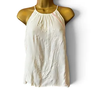 Photo of LA Hearts Women's Large Ivory Pink Embroidered Halter Top Boho Y2K Festival Tie