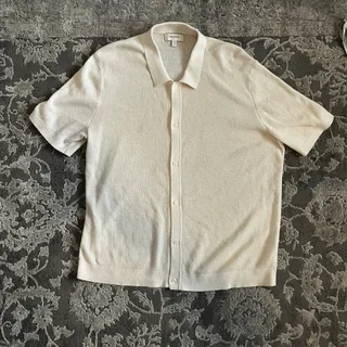 Photo of Banana Republic Cream Knit Polo Shirt XL Quiet Luxury Classic Casual Preppy