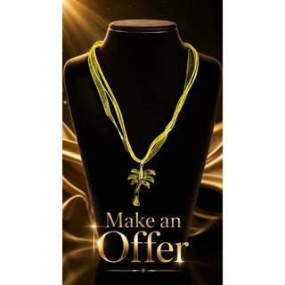 Photo of VTG Venetian Murano Glass Palm Tree Pendant Necklace Green Gold NWT