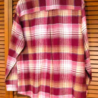 Photo of Old Navy Women's Plaid Flannel Shirt Size M Burgundy Pink Boyfriend Collection