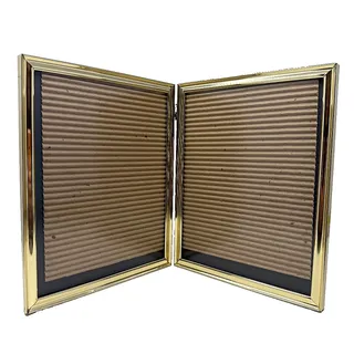 Photo of Vintage Gold Tone Metal Hinged Double Tabletop Picture Frame 10x8