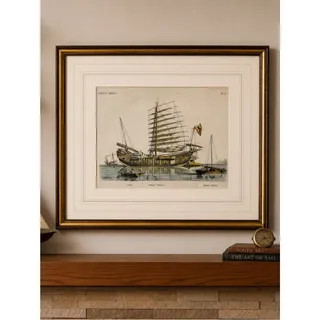 Photo of Antique Louis Le Breton Jonque Chinoise Hand Colored Maritime Lithograph Framed