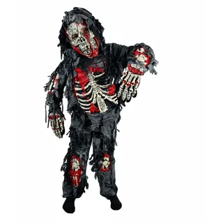 Photo of Zombie Deluxe Kids Costume Set Hooded Top Pants Mask Gloves Gray Red Size L