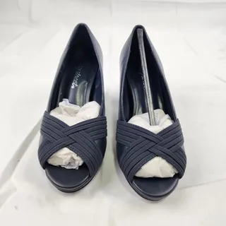 Photo of Easy Street Lavish Womens Peep Toe Pumps Navy Blue 6W Wide NIB
