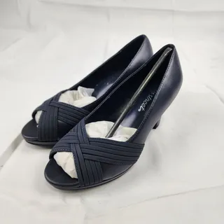 Photo of Easy Street Lavish Womens Peep Toe Pumps Navy Blue 6W Wide NIB