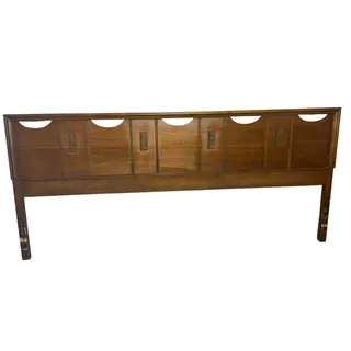 Photo of Vintage 1960s Bassett Mayan Walnut King Size Headboard Mid Century Modern
