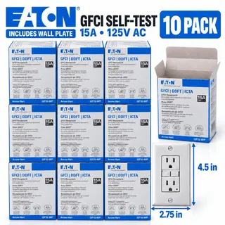 Photo of Eaton GF15-WP 15A 125V Self-Test GFCI Outlet Wall Plate White 10-Pack