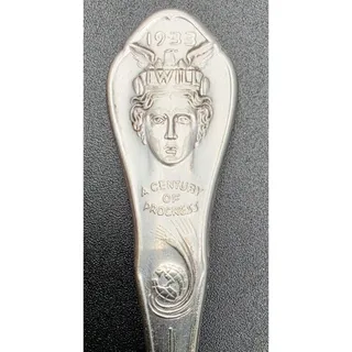 Photo of 1933 Chicago Worlds Fair Souvenir Silver Spoon Wm A Rogers Science Court Travel