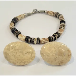 Photo of Natural Jasper Agate & Bone Jewelry Set | Boho Chic Statement
