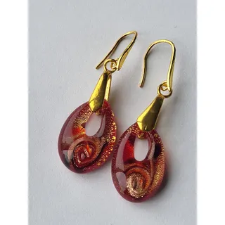 Photo of Murano Red Gold Glass Teardrop Pierced Earrings