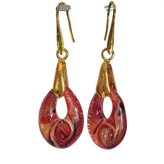 Photo of Murano Red Gold Glass Teardrop Pierced Earrings