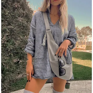 Photo of Sash Bag Dark Grey Leather Slouchy Crossbody Crescent Hobo Shoulder