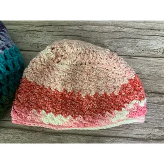 Photo of Handmade Crochet Beanie Hat Duo - Pink & Multicolor Slouchy Knit Winter Caps