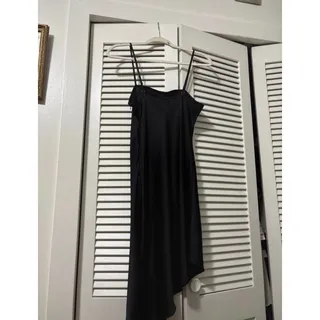 Photo of Forever 21 black satin asymmetrical slip mini dress size small