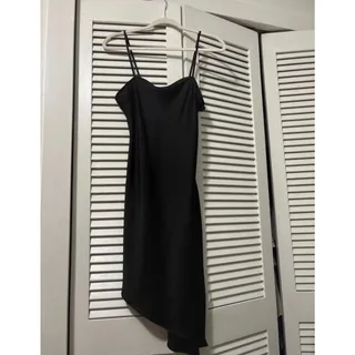 Photo of Forever 21 black satin asymmetrical slip mini dress size small
