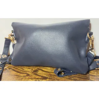 Photo of minkeeblue Navy Leather Crossbody Bag Gold Hardware Tassel Detail