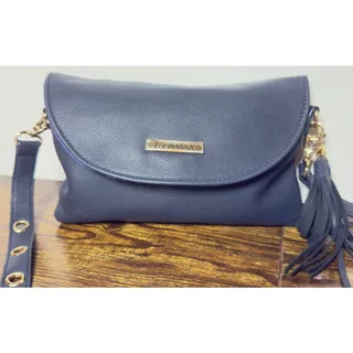 Photo of minkeeblue Navy Leather Crossbody Bag Gold Hardware Tassel Detail