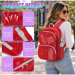 Photo of NIB XUNTENY RED MESH HEAVY DUTY BACKPACK