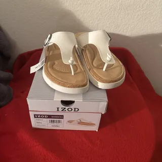 Photo of IZOD Women's Charcy Memory Foam Adjustable Strap Sandal White Brown NWT size 8