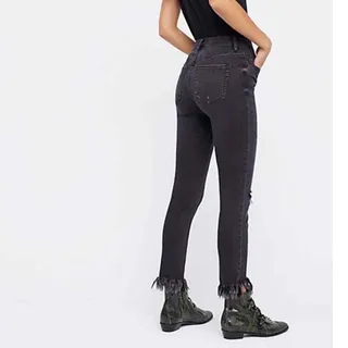 Photo of FREE PEOPLE Black Great Heights Distressed Frayed Skinny Jeans 27