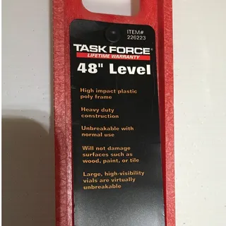 Photo of NWT Vintage Task Force 48” Poly Frame Spirit Level 3-Vial 226223 UPC 076812501837
