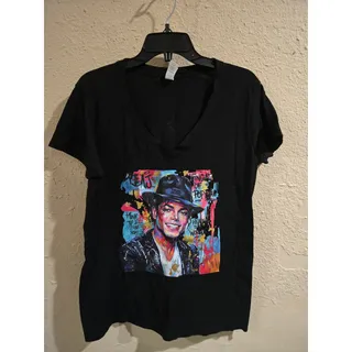 Photo of Michael Jackson Women's Tee Shirt, V-Neck, Black, Size XL