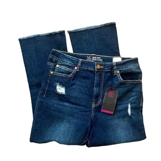 Photo of No Boundaries Junior's High Rise Cropped Flare Wash Blue Distressed Size 13