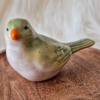 Photo of Ceramic Bird Figurine Pair Peach Green Glazed Pottery Cottagecore Decor