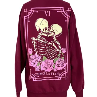 Photo of Mighty Fine XS Burgundy Kissing Skeletons Sweatshirt Como La Flor Rose Selena 