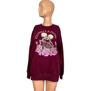 Photo of Mighty Fine XS Burgundy Kissing Skeletons Sweatshirt Como La Flor Rose Selena 