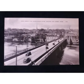 Photo of Vintage Postcard RPPC North Bridge Androscoggin River Lewiston Auburn Maine