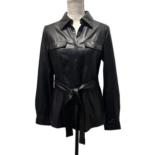 Photo of NWT Truth by Republic Fitted Black Long Sleeve Belted Faux Leather Jacket-Small