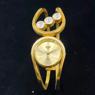 Photo of Vtg Park Lane  Gold Tone 3 Crystal Hinged Bangle Watch NOS Retired Needs Battery