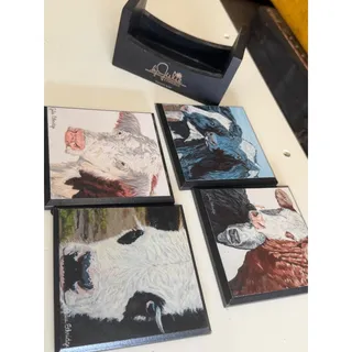 Photo of Julie Ethridge Colorado Artist Cow Coasters Set of 4 with Holder Farmhouse Decor