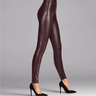 Photo of NWT Wolford Estella Vegan Leather Leggings Womens 8 Brown Shine Edgy Glam Luxury