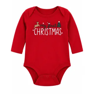 Photo of Baby My First Christmas Red Long Sleeve Bodysuit Classic Holiday Onesie