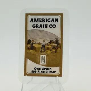 Photo of 1 Grain .999 Fine Silver Bar American Grain Co Assay Card Bullion Collectible