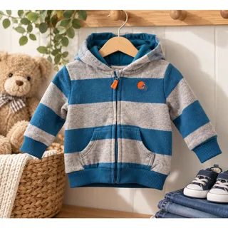 Photo of Carter’s Baby Boy 9M Blue Gray Striped Fleece Zip-Up Hooded Jacket Hoodie
