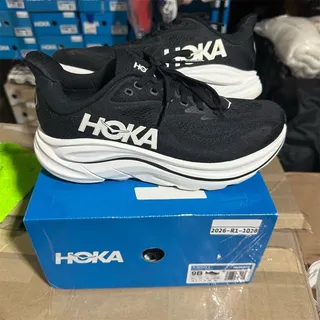 Photo of HOKA Clifton 10 Wide 'Black/White' Running Sneakers | Womens 8.5 D | NWD