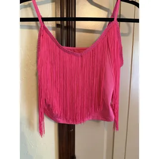 Photo of Women’s Size M Hot Pink Cropped Tank With Fringe And Adjustable Straps