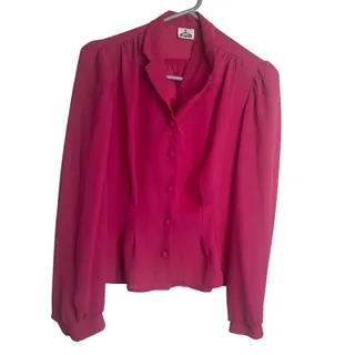 Photo of VINTAGE At Once Pink Collar Long Sleeve Blouse Petite Small
